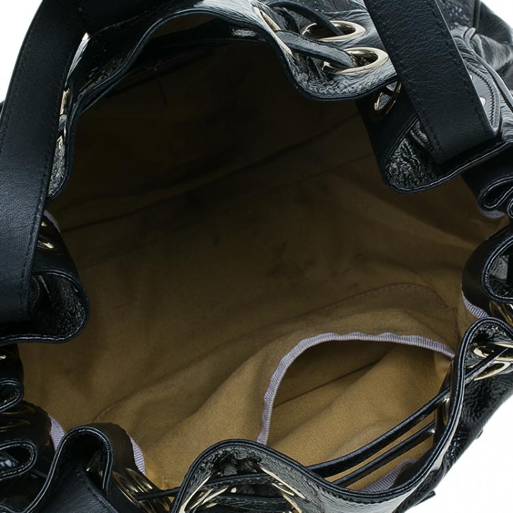 Pre Owned Jimmy Choo Crackled Patent Leather Large Riki Tote Bag