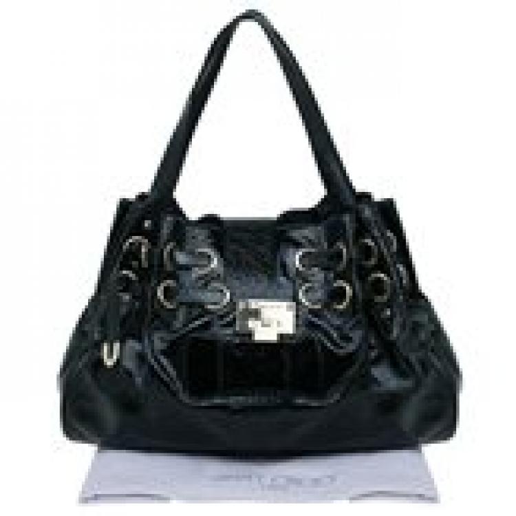 Pre Owned Jimmy Choo Crackled Patent Leather Large Riki Tote Bag
