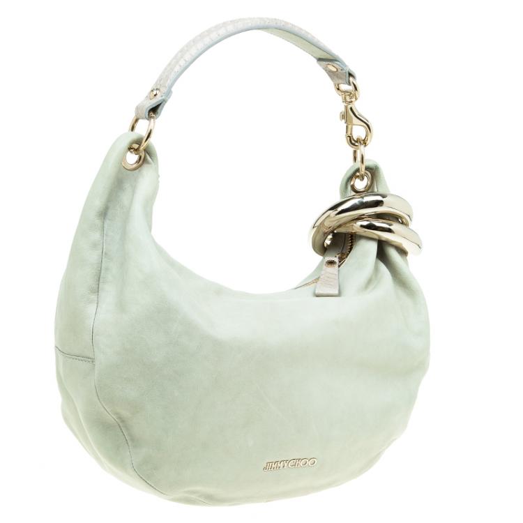 Pre Owned Jimmy Choo Light Grey Leather Small Solar Hobo Bag