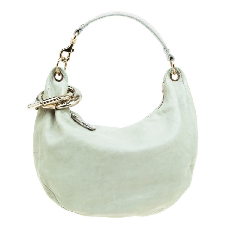 Pre Owned Jimmy Choo Light Grey Leather Small Solar Hobo Bag