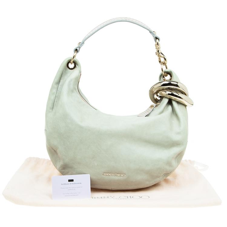 Pre Owned Jimmy Choo Light Grey Leather Small Solar Hobo Bag