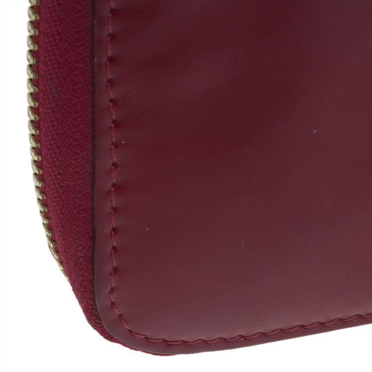 Pre Owned Jimmy Choo Red Patent and Pony Hair Trim Zip Around Wallet