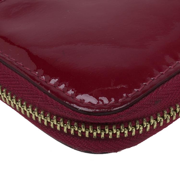 Pre Owned Jimmy Choo Red Patent and Pony Hair Trim Zip Around Wallet