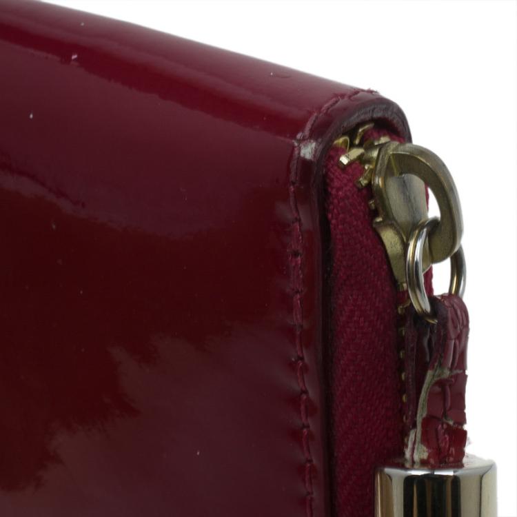 Pre Owned Jimmy Choo Red Patent and Pony Hair Trim Zip Around Wallet