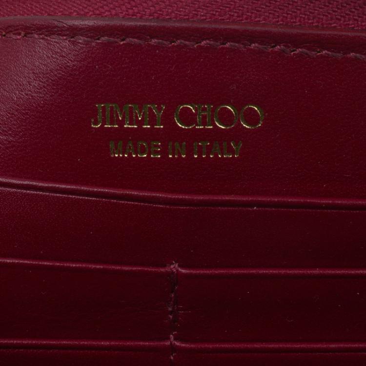 Pre Owned Jimmy Choo Red Patent and Pony Hair Trim Zip Around Wallet