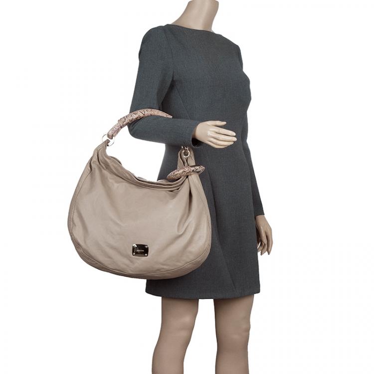 Pre Owned Jimmy Choo Beige Leather/Python Large Sky Bangle Hobo