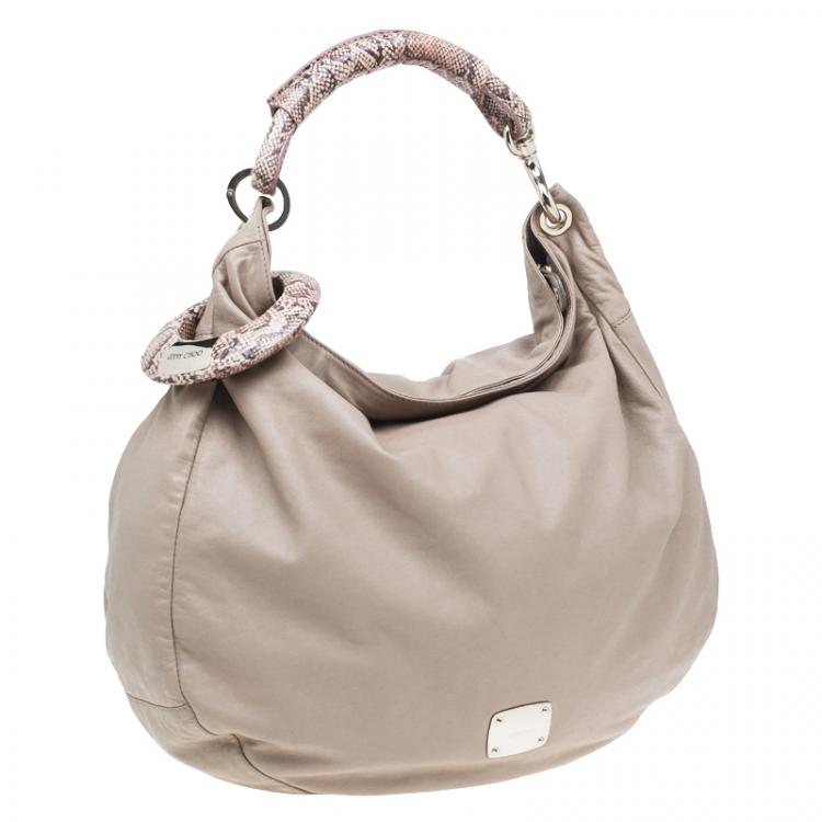 Pre Owned Jimmy Choo Beige Leather/Python Large Sky Bangle Hobo
