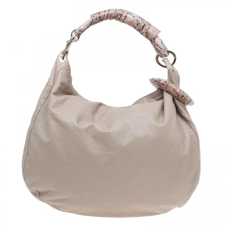 Pre Owned Jimmy Choo Beige Leather/Python Large Sky Bangle Hobo