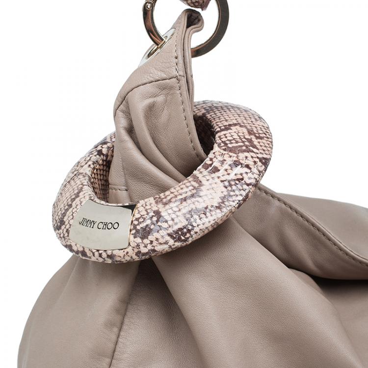 Pre Owned Jimmy Choo Beige Leather/Python Large Sky Bangle Hobo
