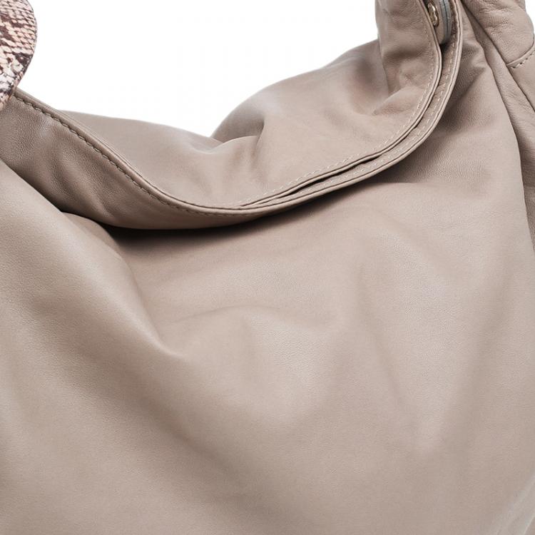 Pre Owned Jimmy Choo Beige Leather/Python Large Sky Bangle Hobo