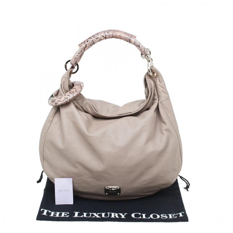 Pre Owned Jimmy Choo Beige Leather/Python Large Sky Bangle Hobo