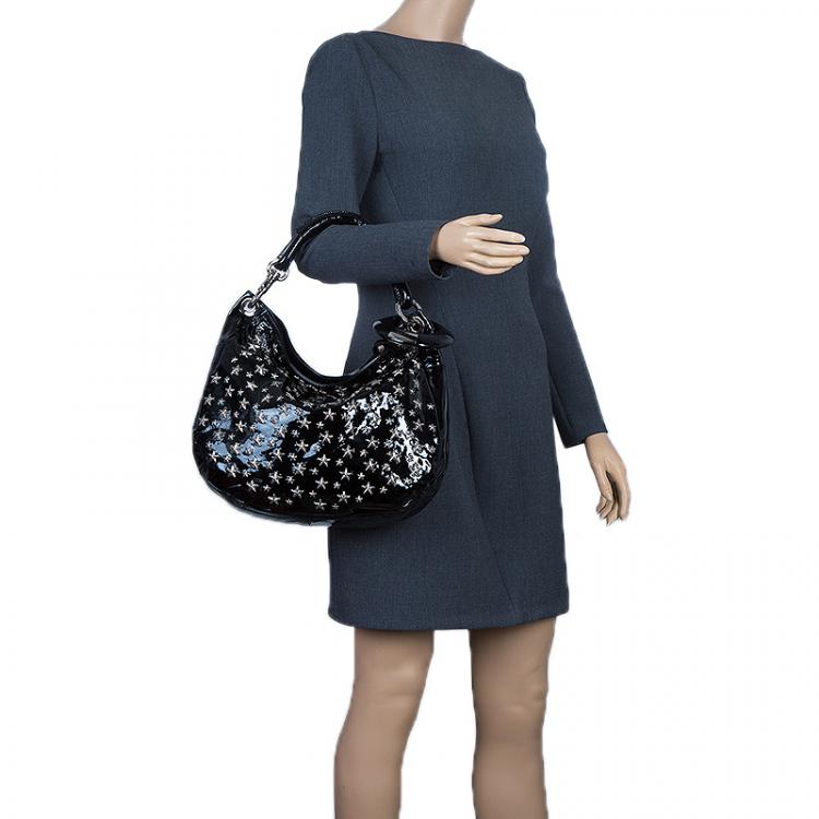 Pre Owned Jimmy Choo Black Patent Leather Small Star Studded Solar Hobo
