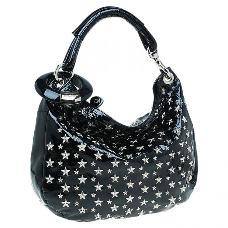 Pre Owned Jimmy Choo Black Patent Leather Small Star Studded Solar Hobo