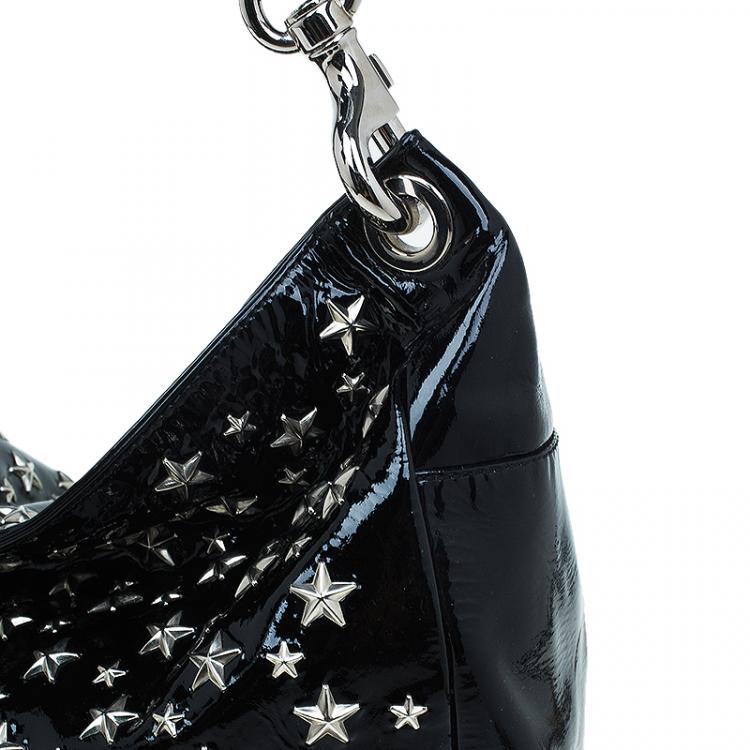 Pre Owned Jimmy Choo Black Patent Leather Small Star Studded Solar Hobo