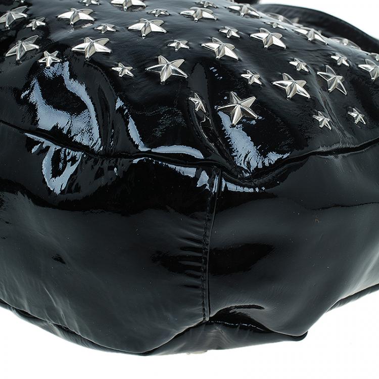 Pre Owned Jimmy Choo Black Patent Leather Small Star Studded Solar Hobo