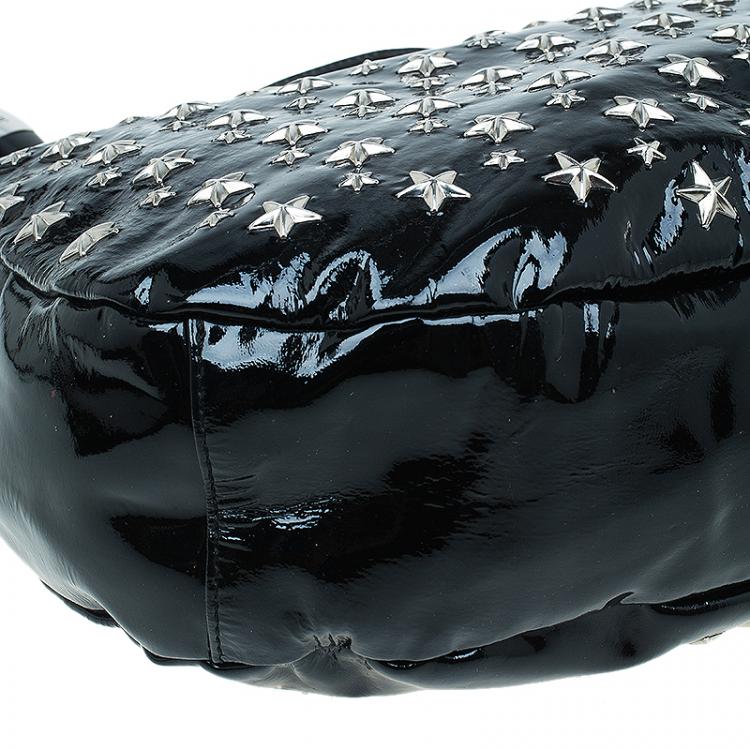 Pre Owned Jimmy Choo Black Patent Leather Small Star Studded Solar Hobo
