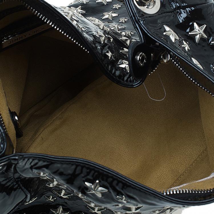 Pre Owned Jimmy Choo Black Patent Leather Small Star Studded Solar Hobo