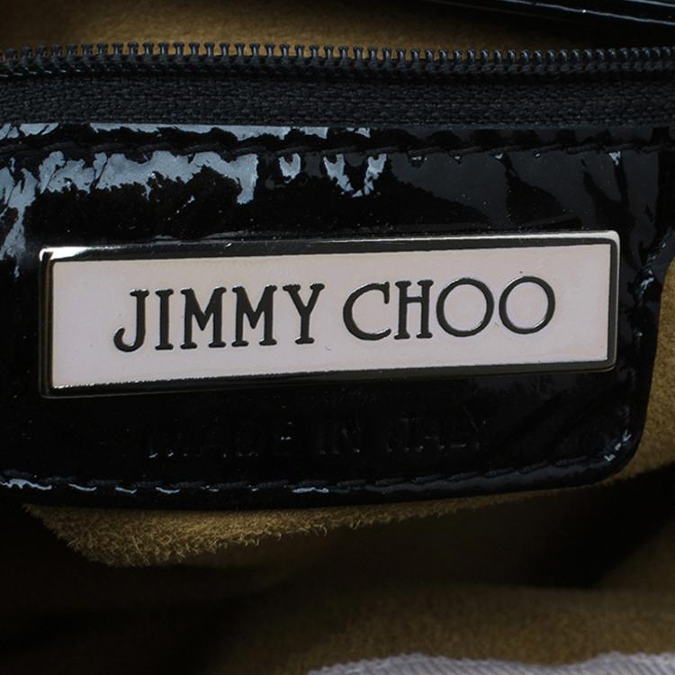 Pre Owned Jimmy Choo Black Patent Leather Small Star Studded Solar Hobo