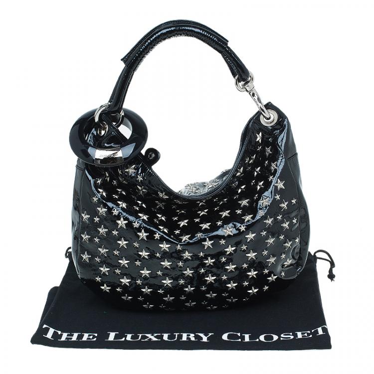 Pre Owned Jimmy Choo Black Patent Leather Small Star Studded Solar Hobo