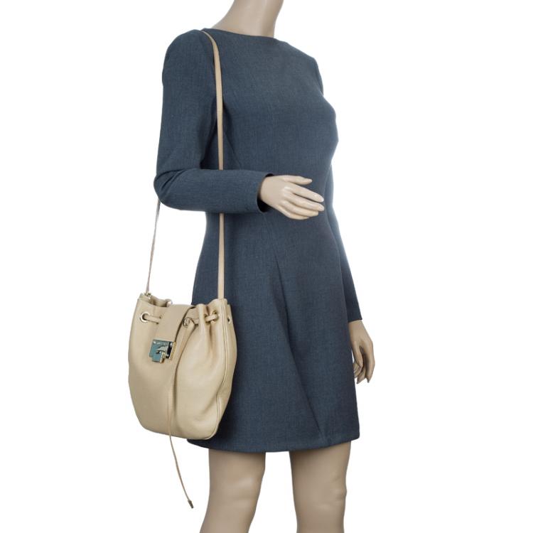 Pre Owned Jimmy Choo Beige Leather Ringo Drawstring Hobo