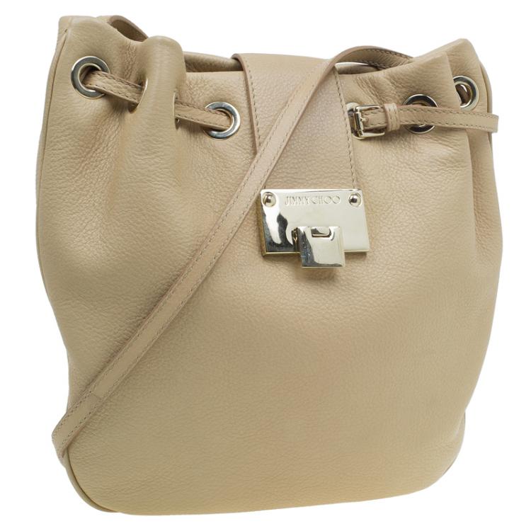 Pre Owned Jimmy Choo Beige Leather Ringo Drawstring Hobo