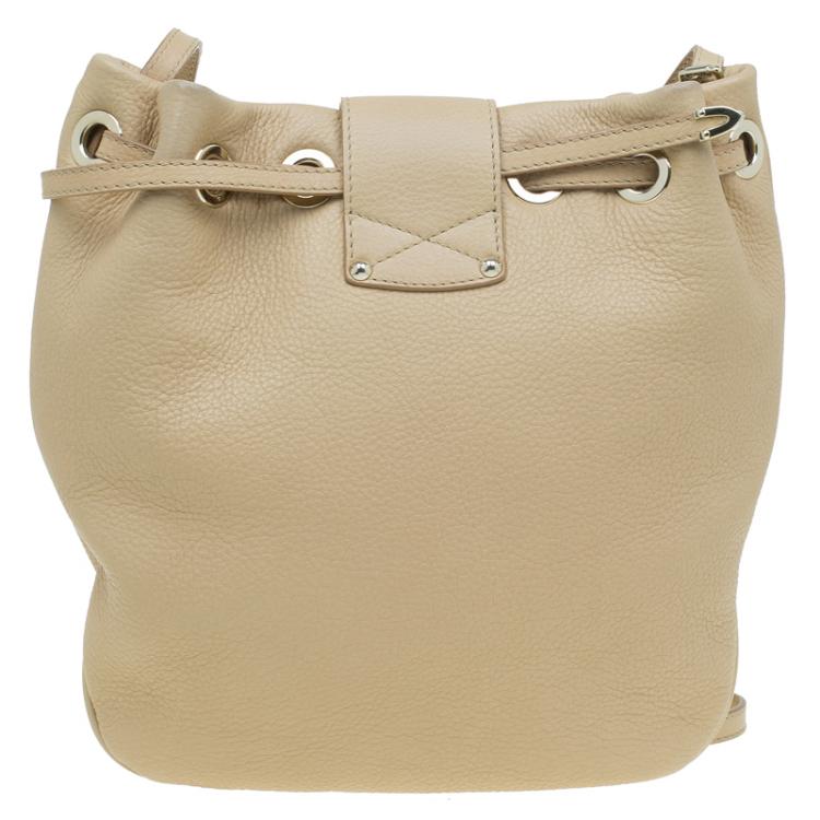 Pre Owned Jimmy Choo Beige Leather Ringo Drawstring Hobo