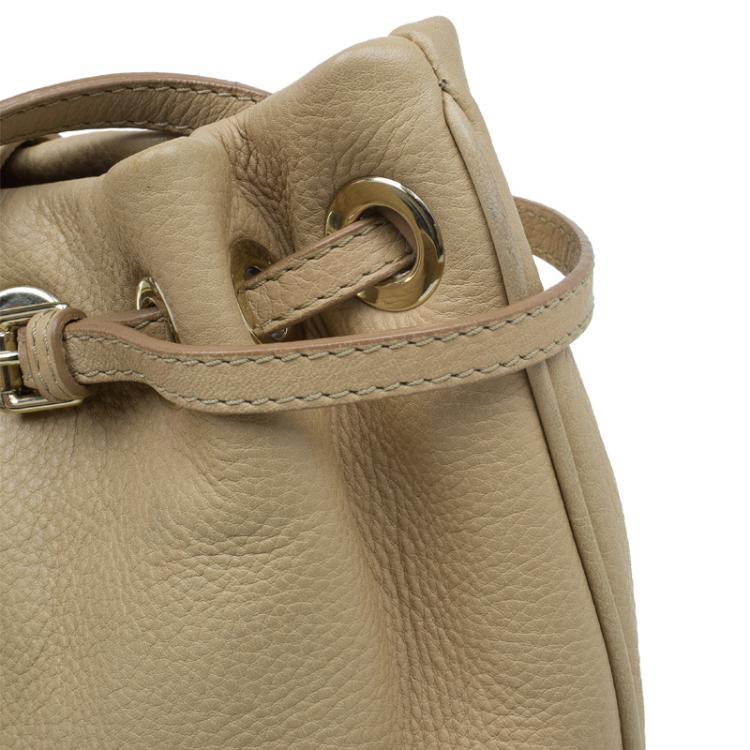 Pre Owned Jimmy Choo Beige Leather Ringo Drawstring Hobo