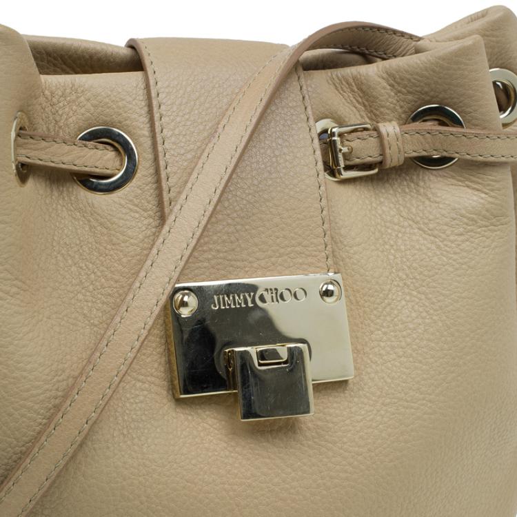 Pre Owned Jimmy Choo Beige Leather Ringo Drawstring Hobo