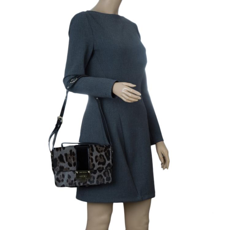 مملوكة مسبقًا Jimmy Choo Grey Leopard Print Pony Hair Rebel Shoulder Bag