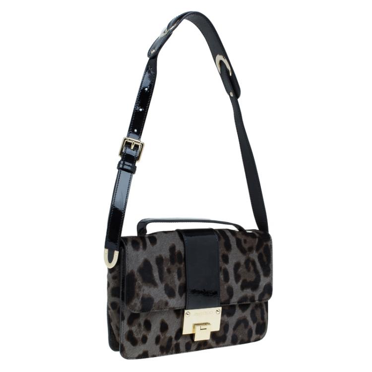 مملوكة مسبقًا Jimmy Choo Grey Leopard Print Pony Hair Rebel Shoulder Bag