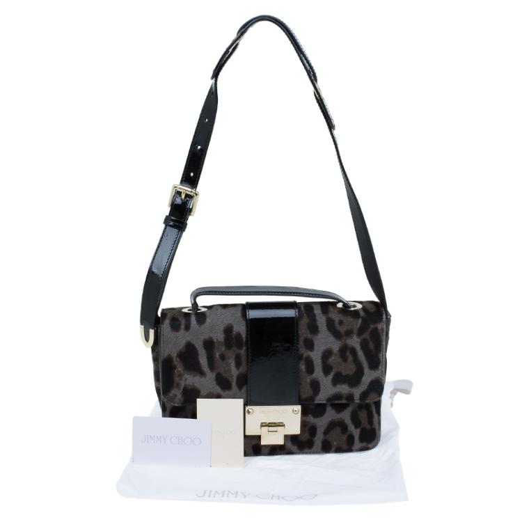 مملوكة مسبقًا Jimmy Choo Grey Leopard Print Pony Hair Rebel Shoulder Bag