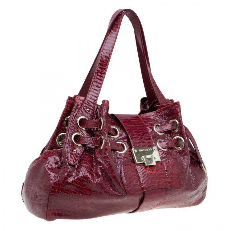 Pre Owned Jimmy Choo Burgundy Python Embossed Leather Riki Tote