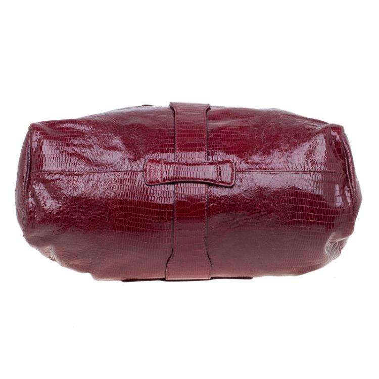 Pre Owned Jimmy Choo Burgundy Python Embossed Leather Riki Tote