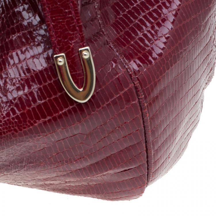 Pre Owned Jimmy Choo Burgundy Python Embossed Leather Riki Tote