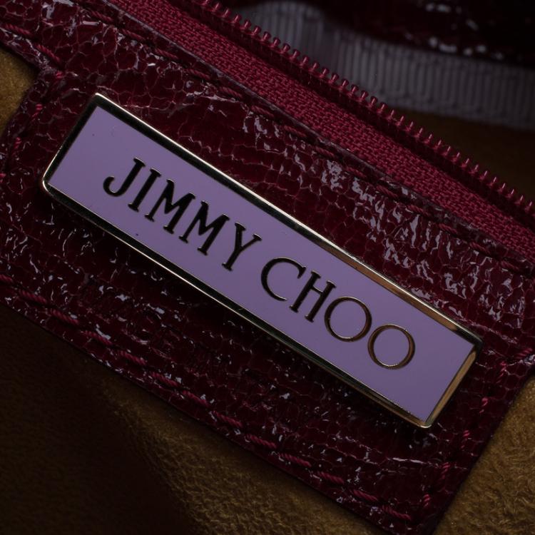 Pre Owned Jimmy Choo Burgundy Python Embossed Leather Riki Tote