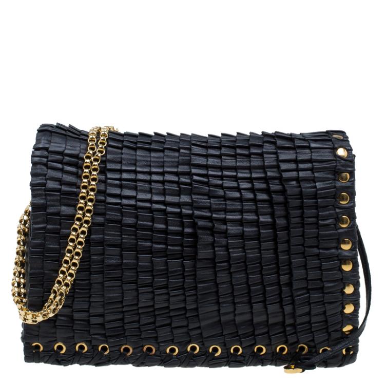 Pre Owned Jimmy Choo Black Leather Pleated Cristina Shoulder Bag
