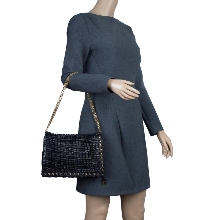 Pre Owned Jimmy Choo Black Leather Pleated Cristina Shoulder Bag