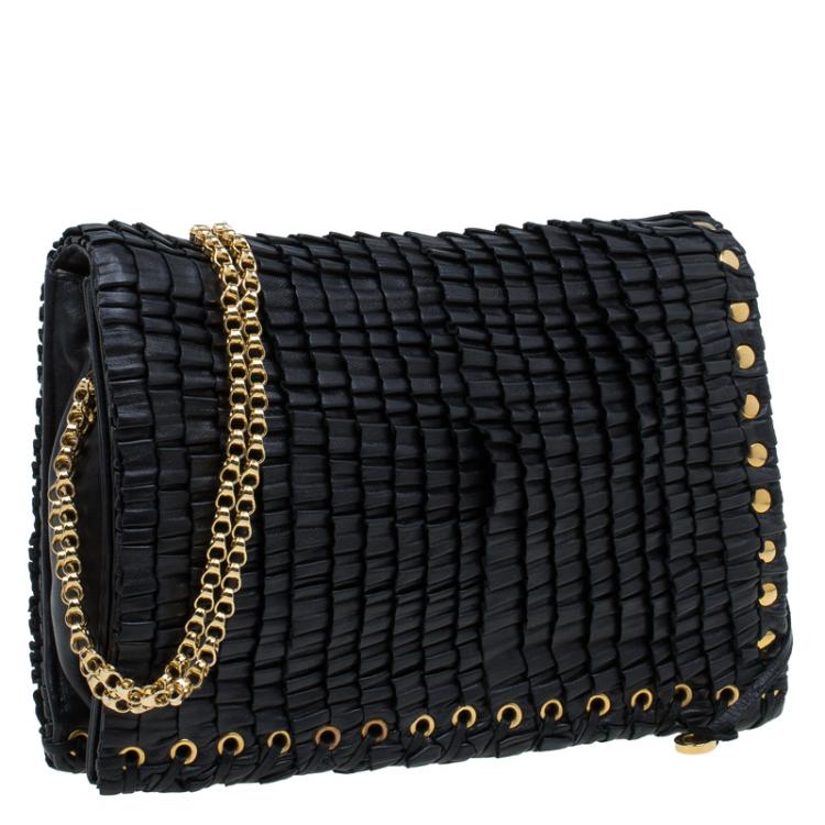 Pre Owned Jimmy Choo Black Leather Pleated Cristina Shoulder Bag