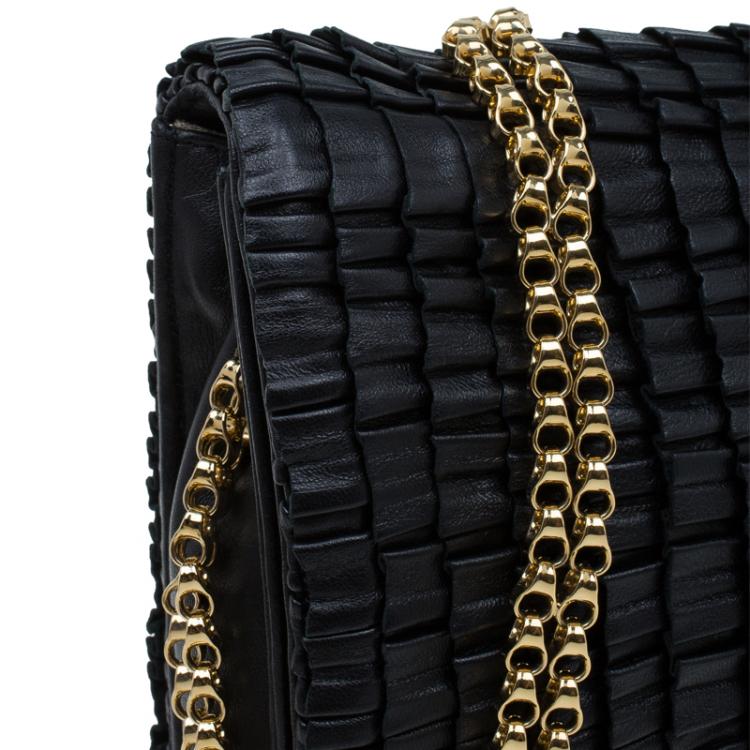 Pre Owned Jimmy Choo Black Leather Pleated Cristina Shoulder Bag