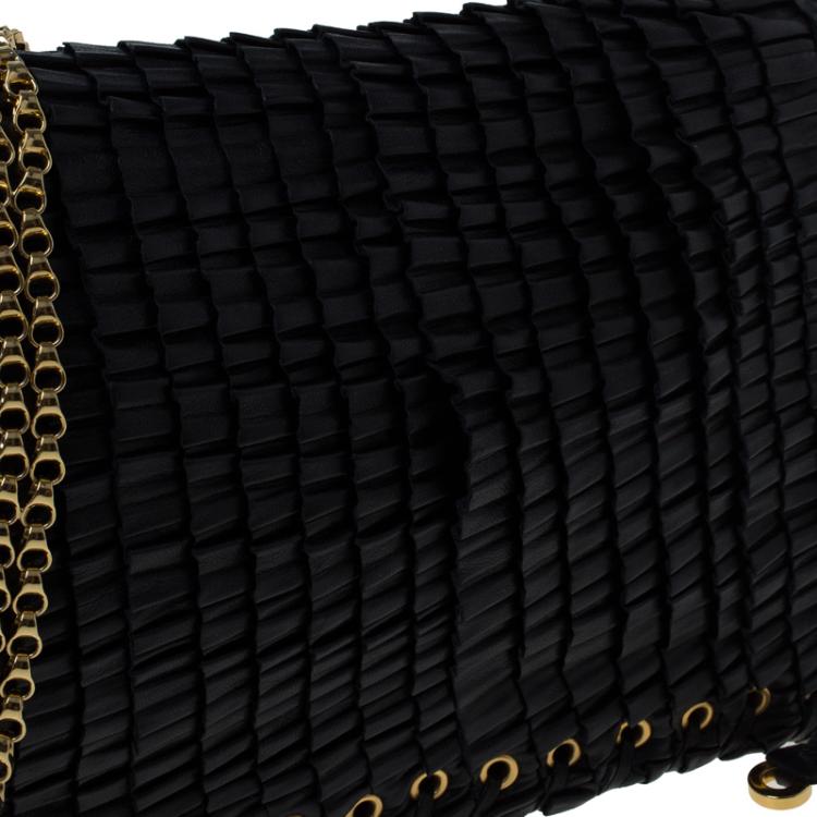 Pre Owned Jimmy Choo Black Leather Pleated Cristina Shoulder Bag