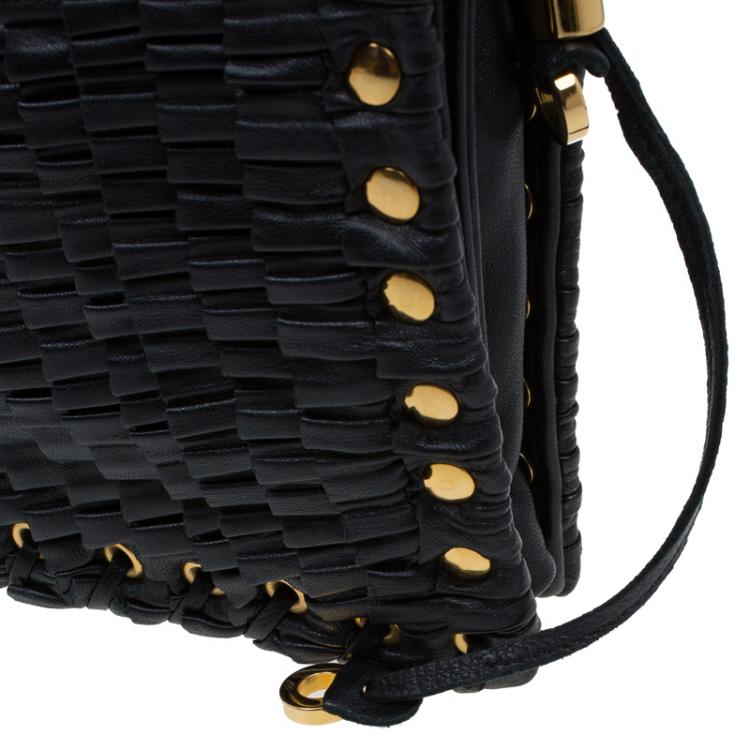 Pre Owned Jimmy Choo Black Leather Pleated Cristina Shoulder Bag