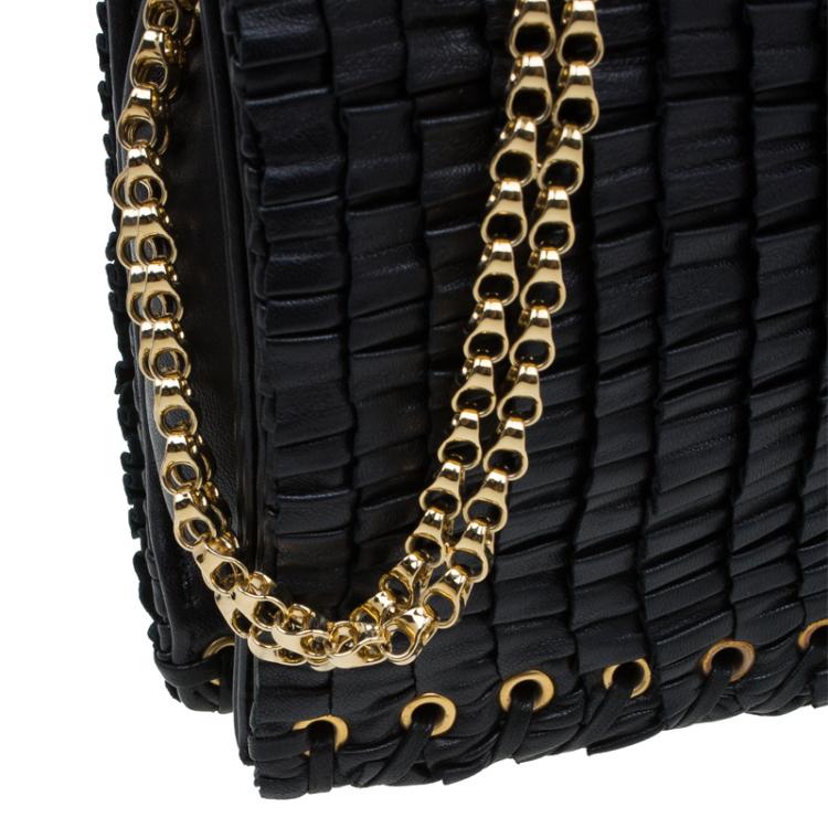 Pre Owned Jimmy Choo Black Leather Pleated Cristina Shoulder Bag