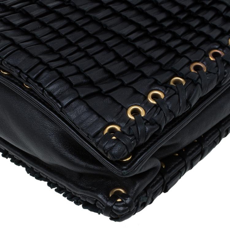 Pre Owned Jimmy Choo Black Leather Pleated Cristina Shoulder Bag
