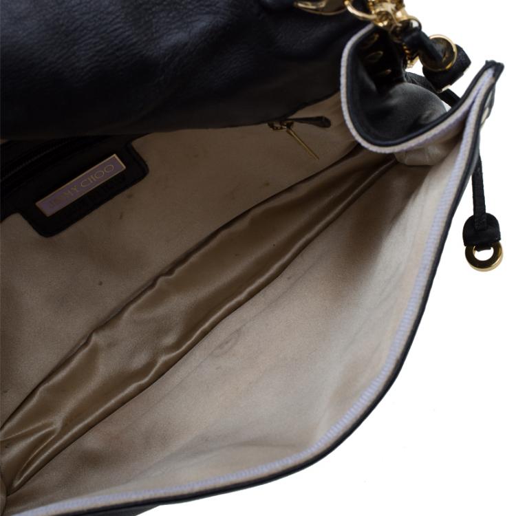 Pre Owned Jimmy Choo Black Leather Pleated Cristina Shoulder Bag