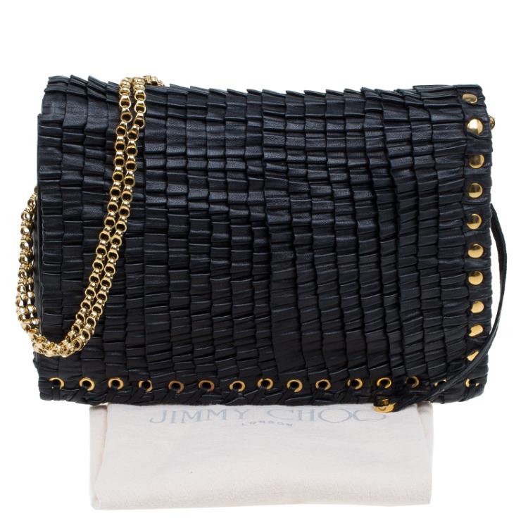 Pre Owned Jimmy Choo Black Leather Pleated Cristina Shoulder Bag