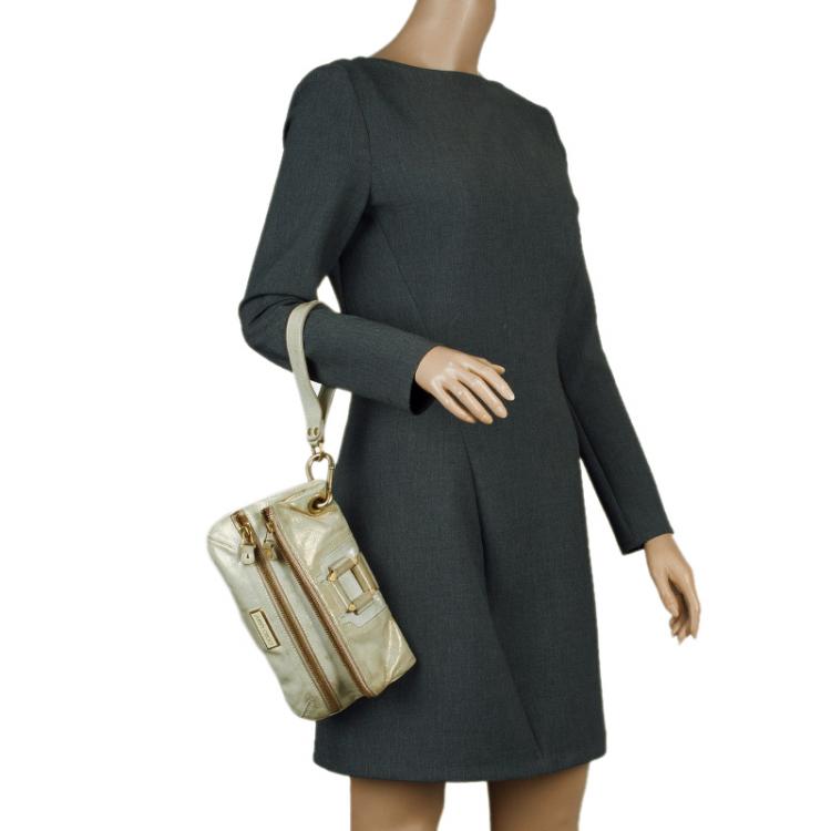 مملوكة مسبقًا Jimmy Choo Metallic Beige Leather Small Mave Foldover Clutch