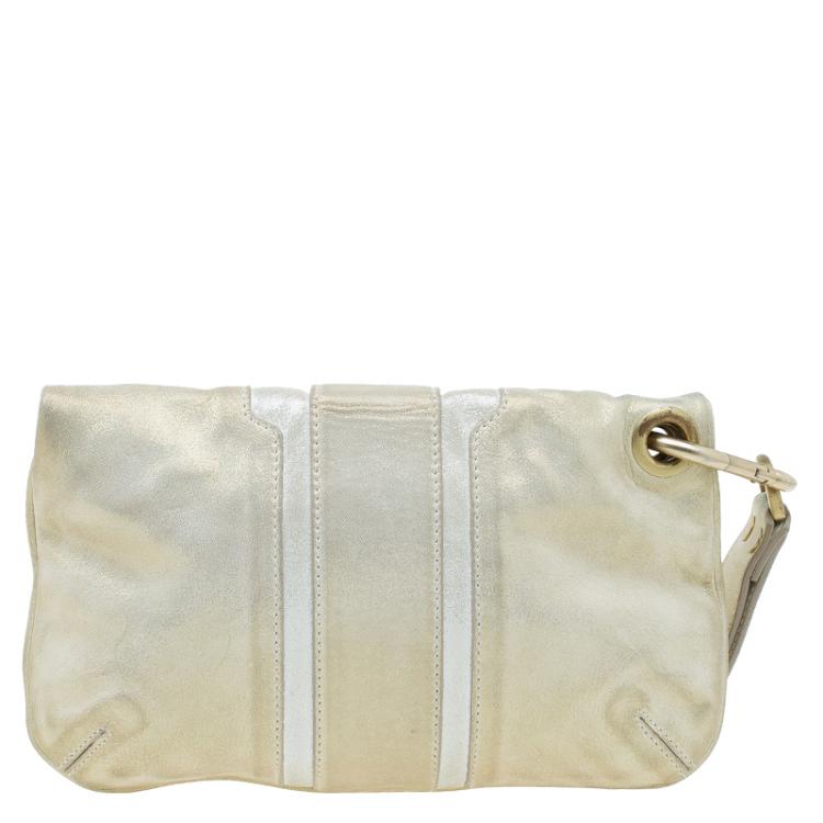 مملوكة مسبقًا Jimmy Choo Metallic Beige Leather Small Mave Foldover Clutch