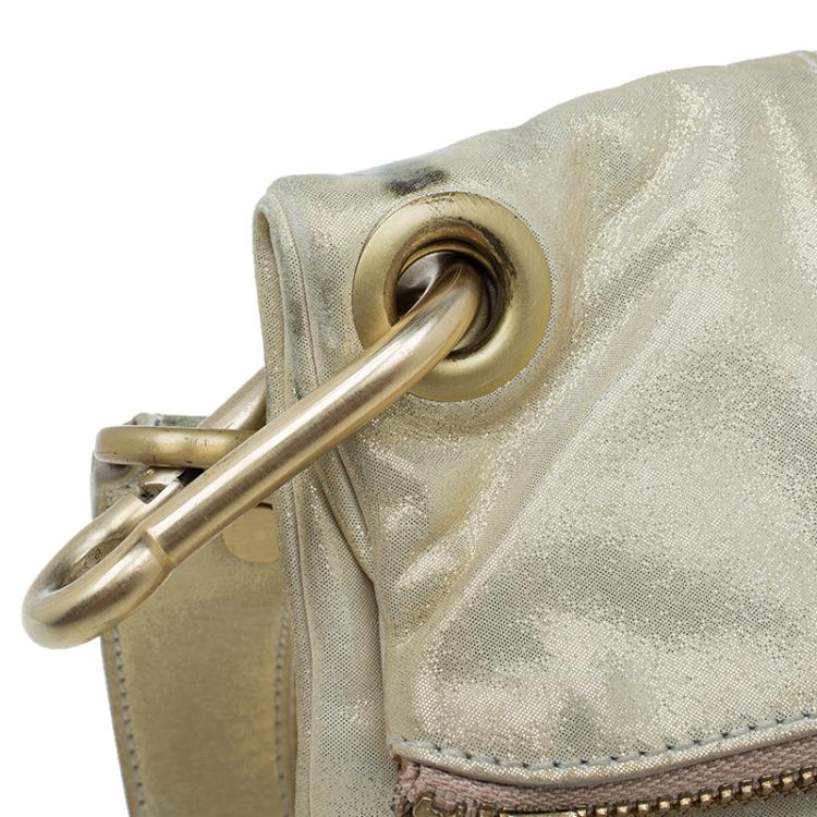 مملوكة مسبقًا Jimmy Choo Metallic Beige Leather Small Mave Foldover Clutch