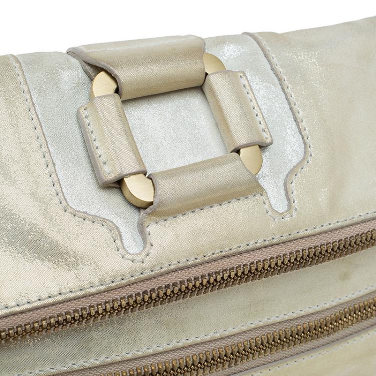 مملوكة مسبقًا Jimmy Choo Metallic Beige Leather Small Mave Foldover Clutch