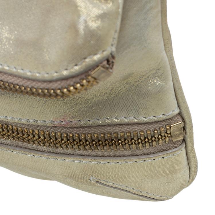 مملوكة مسبقًا Jimmy Choo Metallic Beige Leather Small Mave Foldover Clutch